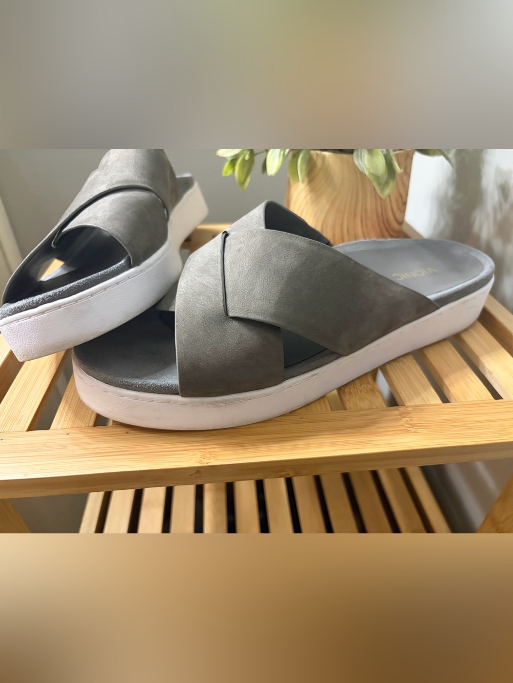 Vionic Women's Crisscross Slide Sandals in Gray - Picture 3 of 5